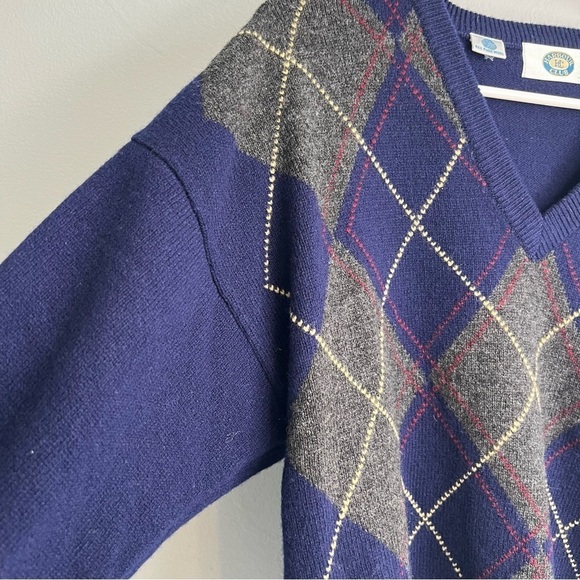 Harbour Club Mens Lambswool V Neck Argyle Plaid Sweater Sz M Blue Classic Preppy - Picture 8 of 10